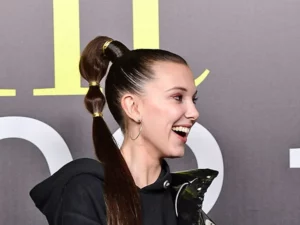 Millie Bobby Brown hot sleek ponytail hairstyle