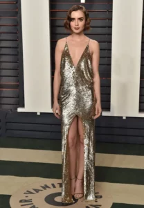 Lily Collins high slit sexy dress