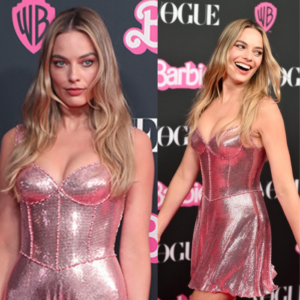 Margot Robbie/ Margot Robbie fashion/sexy Margot Robbie Metallic Mini Dress