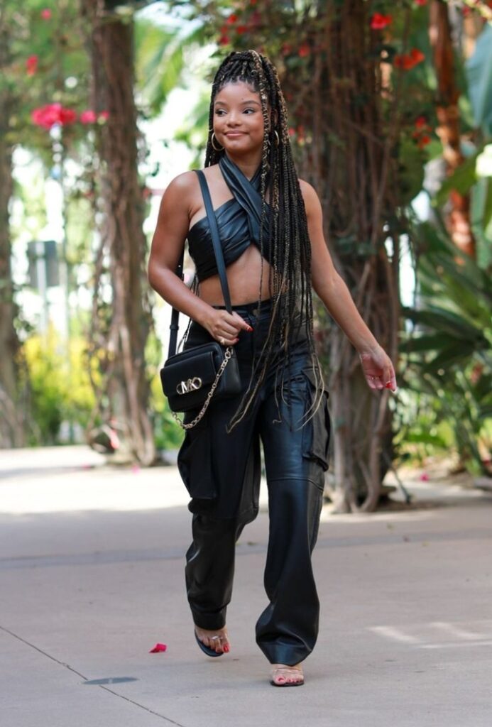 Halle Bailey street style ideas leather