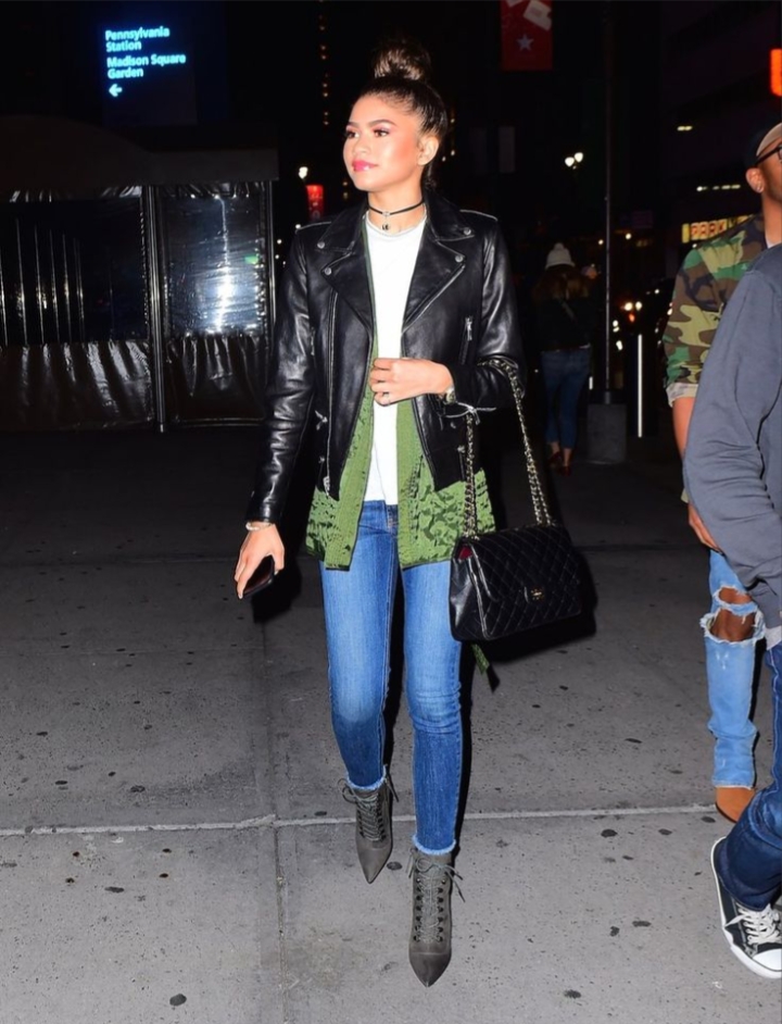 fall outfit ideas from Zendaya leather jacket