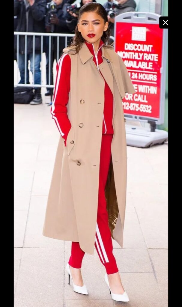 fall outfit ideas from Zendaya red outfit long jacket