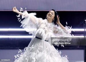 Stephanie Hsu goddess white gown