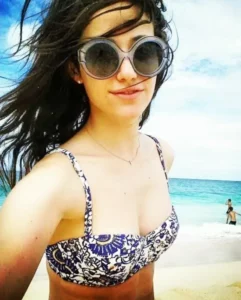 Emmy Rossum multi-color bikini wear