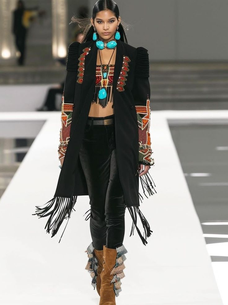 Native American fashion on the runway in black