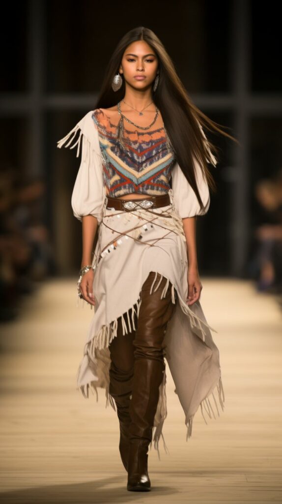 Model on the runway wearing Native American fashion