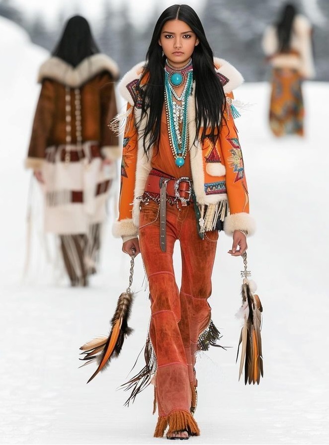 Model on the runway wearring orange