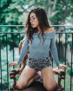 Katie Douglas off-shoulder sky blue top