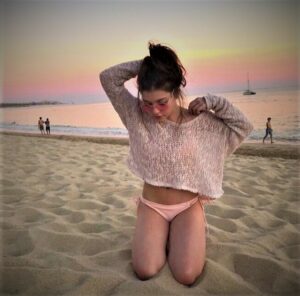 Katie Douglas silver top bikini