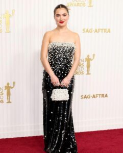 Haley Lu Richardson sexy red carpet dress