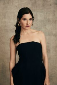 Kathryn Hahn black velvet dress