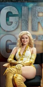 Erin Moriarty in a metallic dress