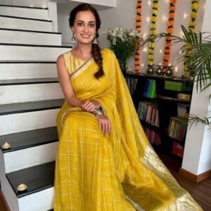 Dia Mirza house party with her yellow saree