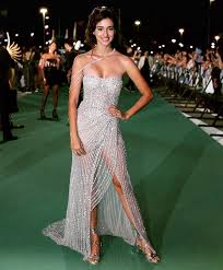 Disha Pitani with her sliver polka dot dress