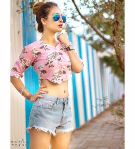 Neha Malik flower print crop top