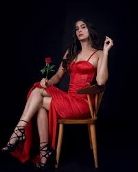 Anisha Dixit with her red dress