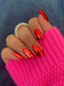 Reddish –Brown Chrome Nails