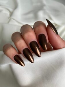 Chocolate Marble Chrome Nails