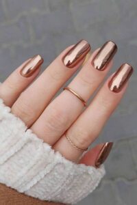 Glossy Copper Chrome Nails