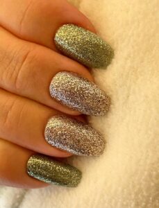 Multichrome Brownish-Green Glitter Nails