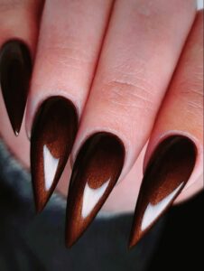 Brown Chrome Almond-Shaped Nail Designs