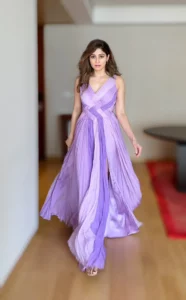 Shamita Shetty with her flowy blue ensemble