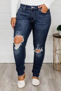 The Kallista Dark Wash Distressed Crop Jeans FINAL SALE | Fashonation Skinny Ragged Jeans