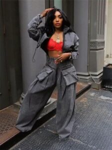 Denim Jacket and Cargo Pants Set | Fashonation Cargo Pants With Denim Jacket