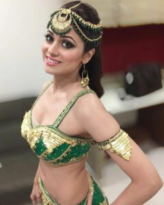 Shamita Shetty with her golden goddess swimwear