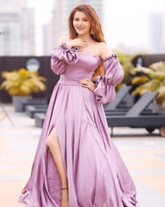 Rubina Dilaik with her gorgeous purple dress 