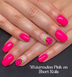 Watermelon Pink on Short Nails