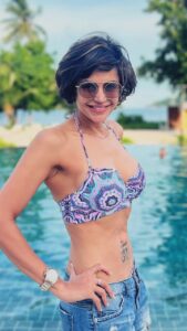 Mandira Bedi hot floral bikini