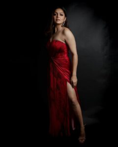 red high slit dress by Drashti Dhami