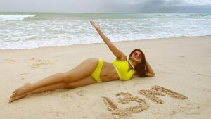 Jennifer Winget with her yellow print bikini