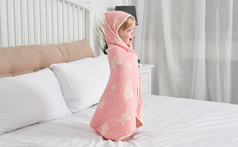 Bamboo Muslin Hooded Towels For Babies