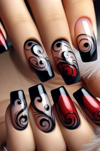 Black Lace Design Nail Designs
