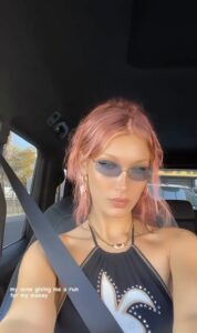 Bella Hadid in soft pastels