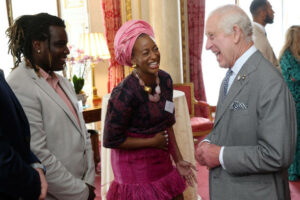 gettyimages-2153559398-612x612 | Fashonation | Fashonation | Fashonation | Fashonation Britain’s King Charles III reacts as he meets with DJ Cuppy