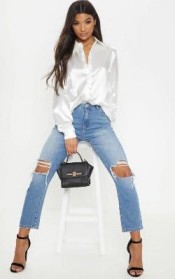 luxe looks casual style silk shirt and jeans
