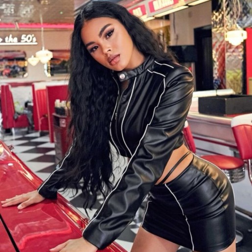 luxe looks casual style Lether crop top jacket with leather mini skirt