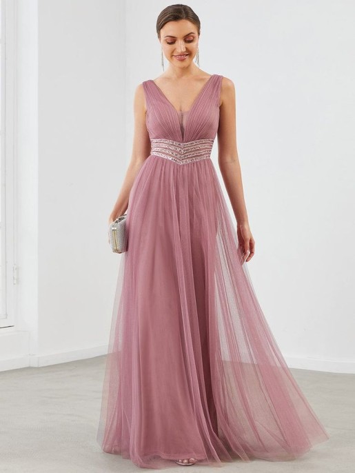 petite evening gowns V neck lines