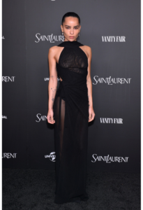 Zoë kravitz nude dress Attends the Saint Laurent Pre-Oscar Party on March 08, 2024.