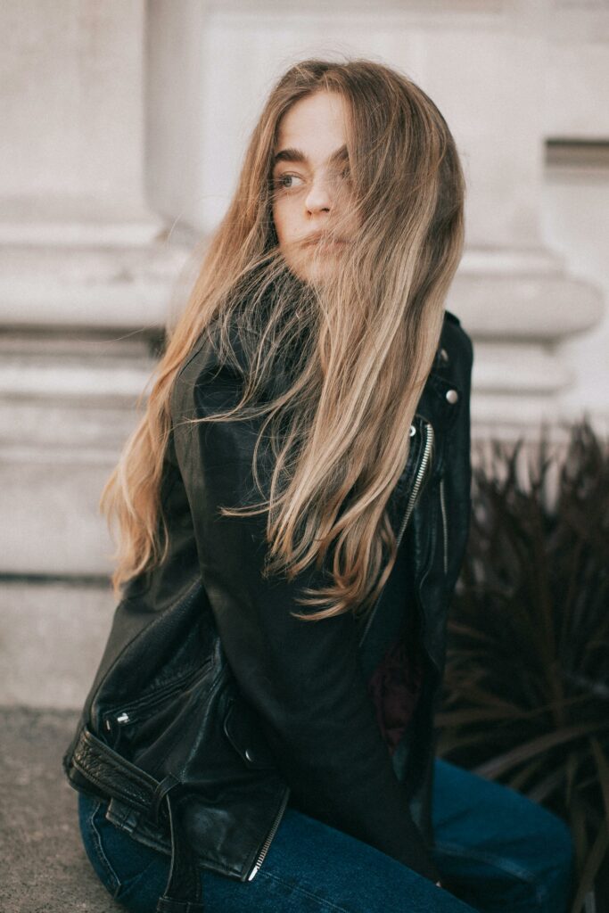 perfect leather jacket blond girl wearing black leather jacket