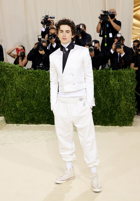 Timothée Chalamet white suit at Met Gala