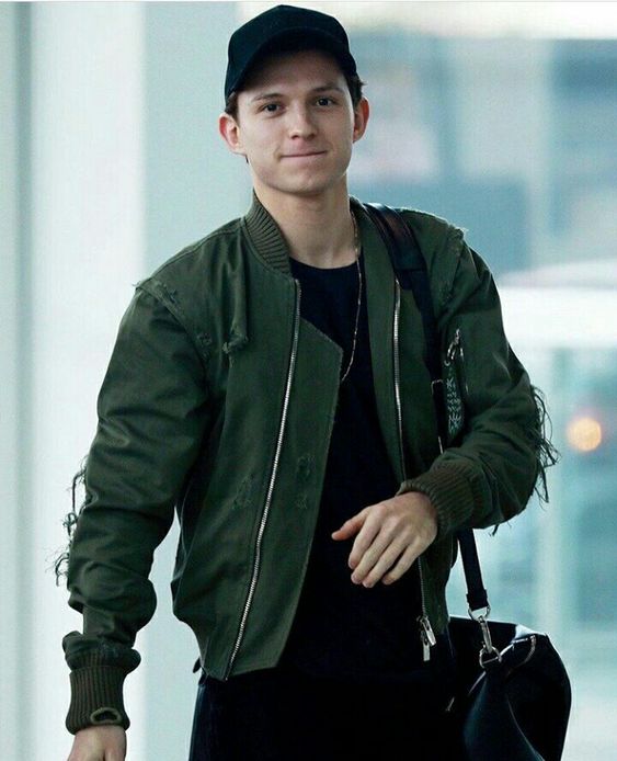 Tom Holland Fashion green bomber jacket 