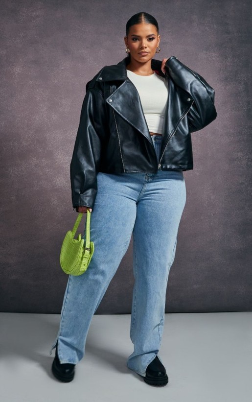 Leather Biker Jacket with Straight-Leg Jeans