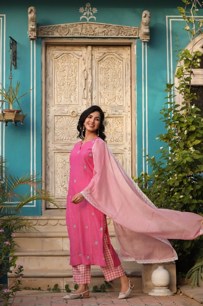 Chanderi Saree pink cotton