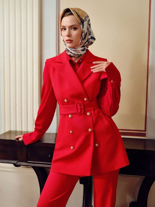 Belted oversized blazers red