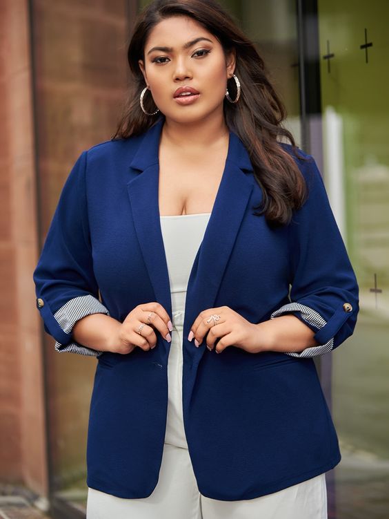 blazers for plus-size ladies Navy blue 