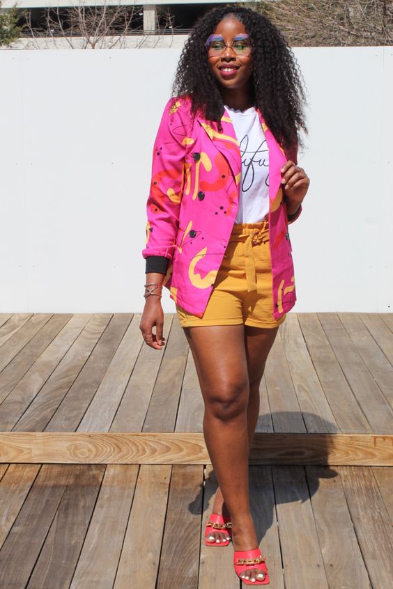 print pink plus-size blazers